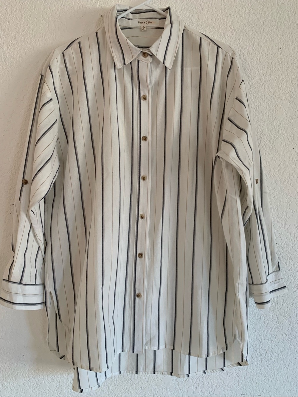 Eden & Olivia White Button-Down with Black Stripes